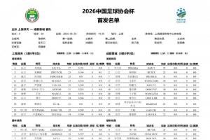 上海泽天对阵成都蓉城首发:韦世豪、拜合拉木亮相,帅惟浩替补